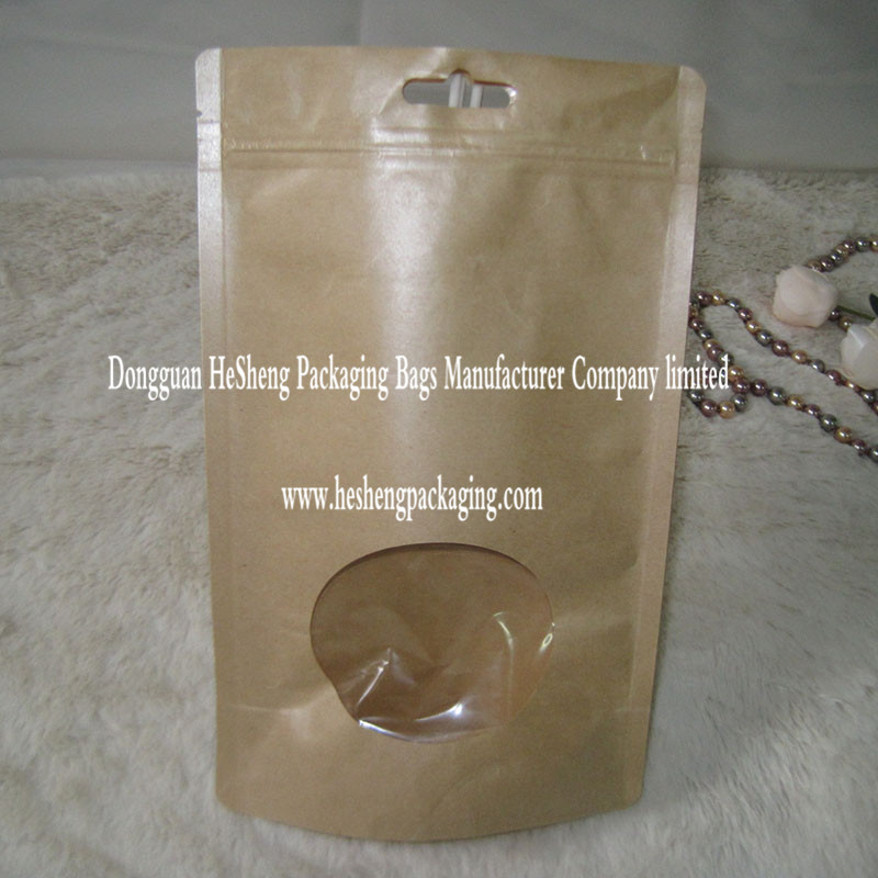 Kraft oval window zipper pouch bags