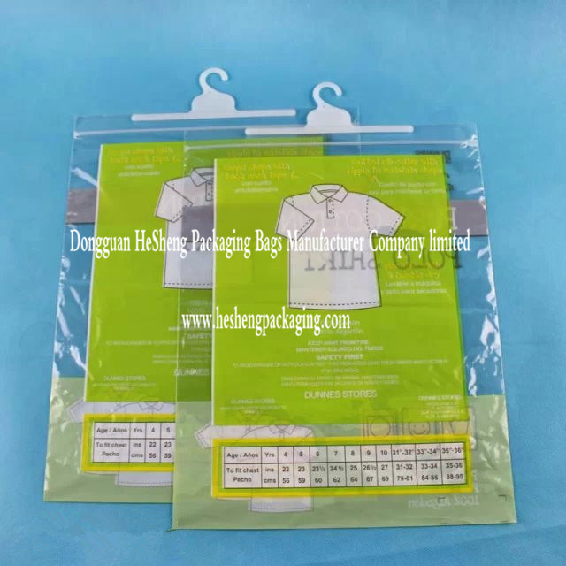 PPE garment packaging bags with hook